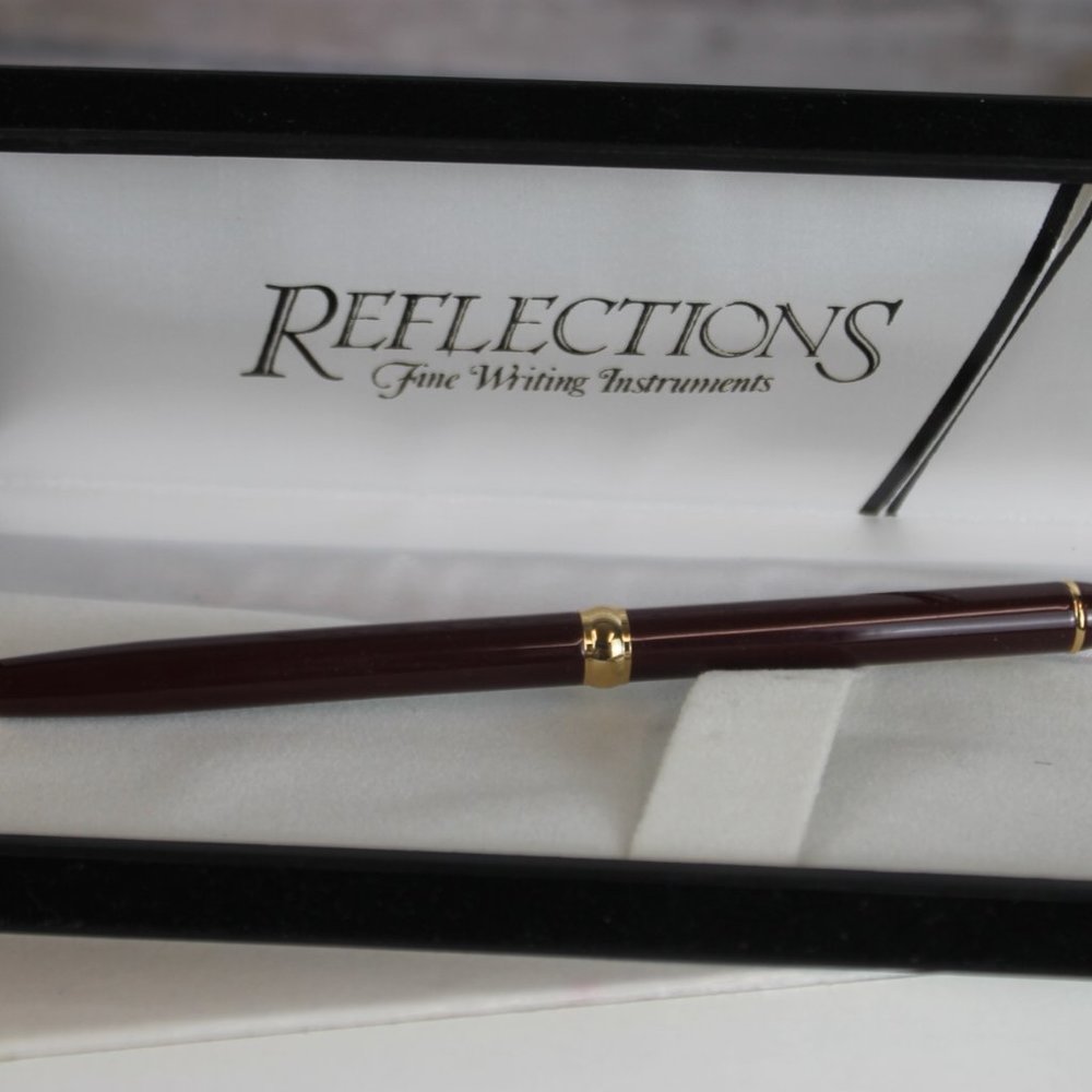 Reflections Fine Writing Instruments Red Maroon Gold Ball Point Pen Black Ink - Picture 9 of 10